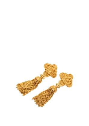 CHANEL Pre-Owned 1994 Gold Plated CC Tassel Fringe Dangle Clip On Earrings costume earrings