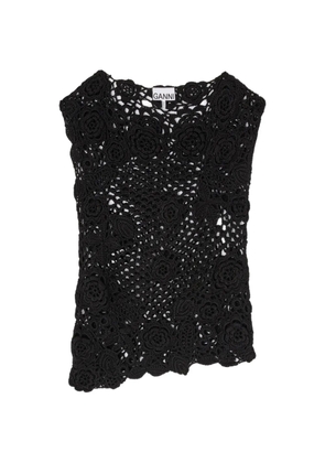 GANNI crochet floral top - Black