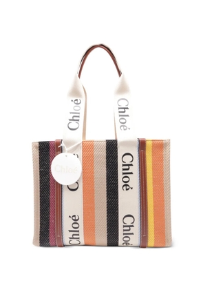 Chloé Vintage medium Woody striped logo-print tote bag - Neutrals