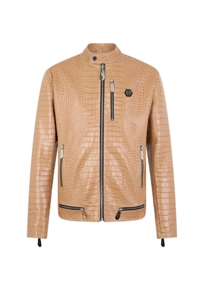 Philipp Plein croco print biker jacket - Neutrals