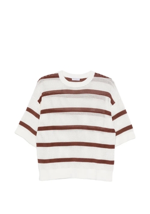 Brunello Cucinelli striped perforated sweater - White