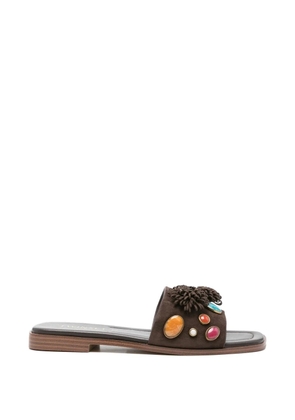 TWINSET embellished pompom sandals - Brown