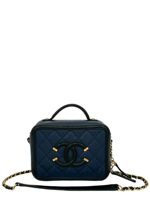 CHANEL Pre-Owned 2016-2017 Small Bicolor Caviar CC Filigree Vanity Case satchel - Blue