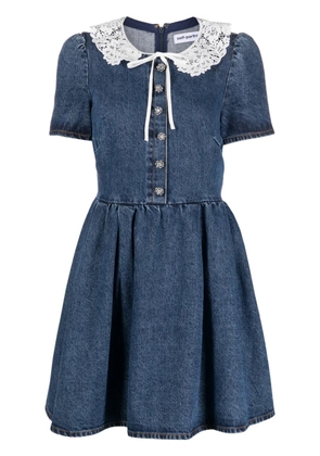 Self-Portrait lace-trim denim minidress - Blue