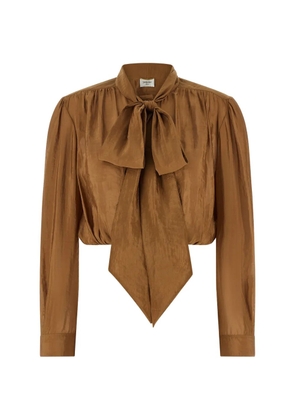 Saint Laurent tie-neck cropped blouse - Brown