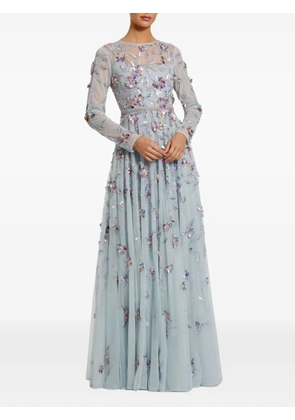 Mac Duggal floral-Embellished mesh maxi dress - Blue