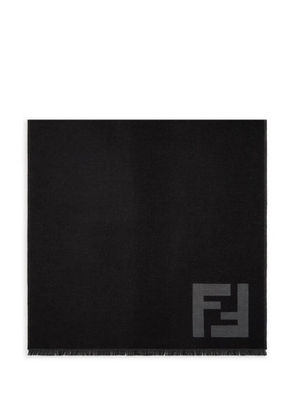 FENDI logo-detail fringed scarf - Black