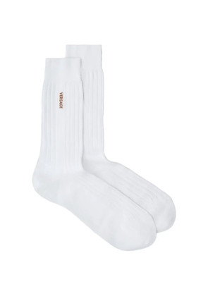 Versace embroidered cotton ribbed socks - White