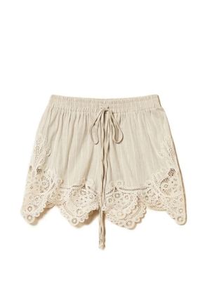 TWINSET lace-detail stripe shorts - Neutrals