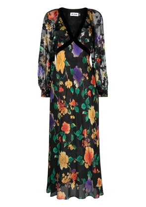 Rixo Ayla floral-print silk midi dress - Black