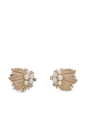 Trifari leaf faux-pearl earrings - Gold