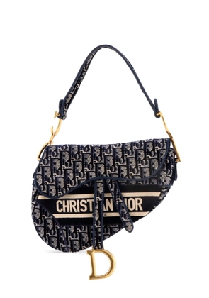 Christian Dior Pre-Owned Saddle Handbag Logo Embroidered Oblique Velvet Medium shoulder bag - Blue