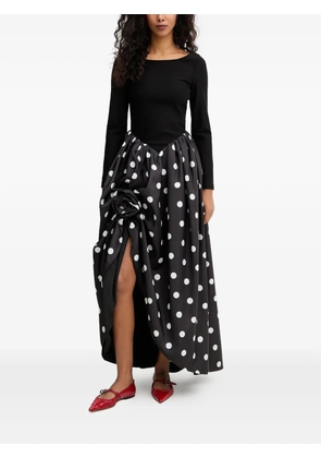 Sleeper Aurora polka dot-pattern flower-embellishment maxi dress - Black
