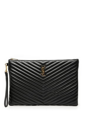 Saint Laurent Pre-Owned 2019 Quilted Chevron Leather Monogram Document Holder clutch bag - Black