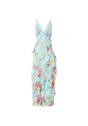 Camilla asymmetrical ruffle slip maxi dress - Blue