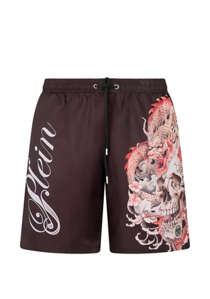 Philipp Plein skull-print shorts - Brown