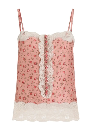 Dolce & Gabbana floral-print lace-trim top - Pink