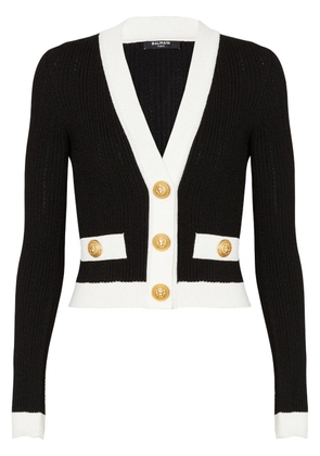 Balmain contrast-border ribbed knit cardigan - Black