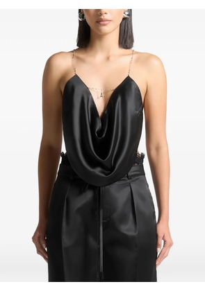 Manière De Voir cowl-neck chain-detail satin black top