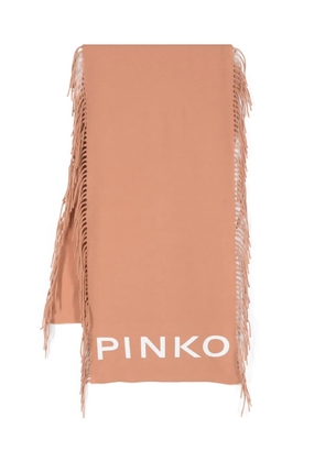 PINKO logo-print fringed scarf - Brown