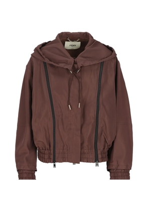 FENDI hooded zip-up bomber jacket - Brown