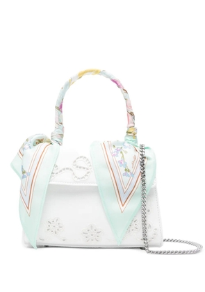 Self-Portrait floral top handle mini bag - White