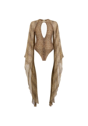 Roberto Cavalli long-sleeve open-back swimsuit - Neutrals