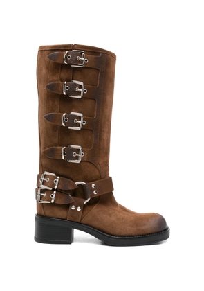Gisel Moire buckle-strap boots - Brown