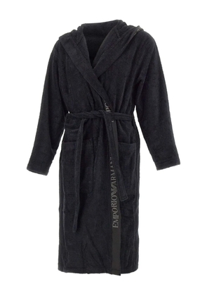 Emporio Armani logo-trim hooded bathrobe - Black