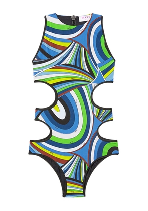 PUCCI wave-print cut-out detailing swimsuit - Blue