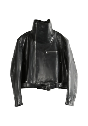 Rick Owens funnel-neck belted biker jacket - Black