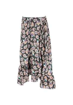 Maje paisley-print ruffled midi skirt - Black