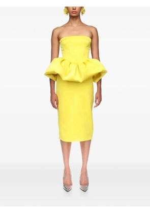 David Koma peplum-detail corseted midi dress - Yellow