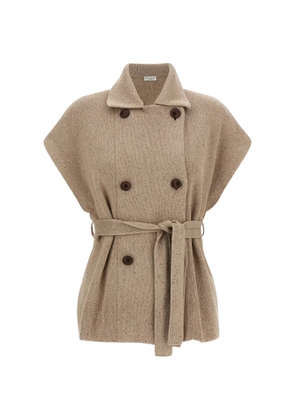 Brunello Cucinelli sequin-application double-breasted coat - Neutrals