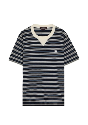 Wales Bonner striped-pattern V-neck T-shirt - Blue