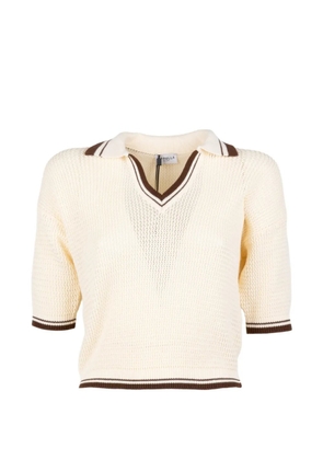 Marella V-neck striped polo-collar top - Neutrals