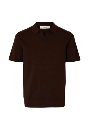 SELECTED knitted V-neck polo shirt - Brown