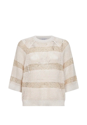 Brunello Cucinelli sequin embroidered striped sweater - Neutrals
