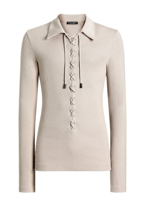 Dolce & Gabbana lace-up ribbed top - Neutrals