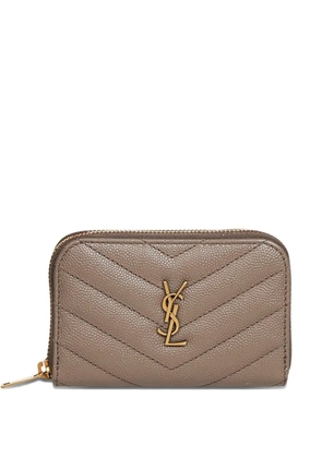 Saint Laurent Cassandre chevron quilted logo wallet - Brown