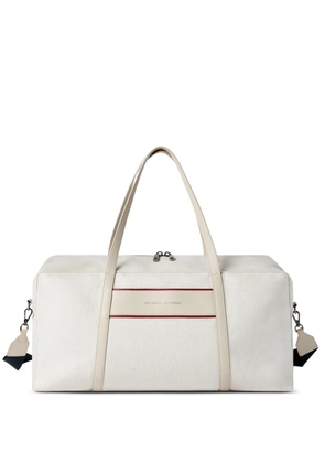 Brunello Cucinelli cotton and linen canvas bag with logo - Neutrals