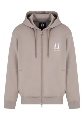 Armani Exchange logo-embroidered zip-up hoodie - Neutrals