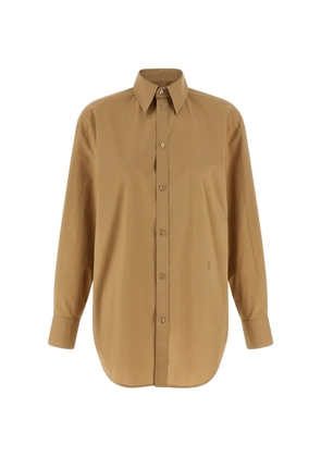 Saint Laurent embroidered-logo poplin shirt - Brown