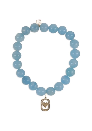 Sydney Evan Heart Open Icon diamond and aquamarine bracelet - Gold