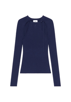 Courrèges ribbed-knit cut-out T-shirt - Blue
