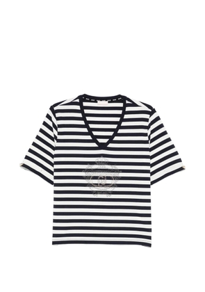 LIU JO striped embellished V-neck T-shirt - Blue