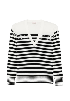 LIU JO striped embellished V-neck sweater - White
