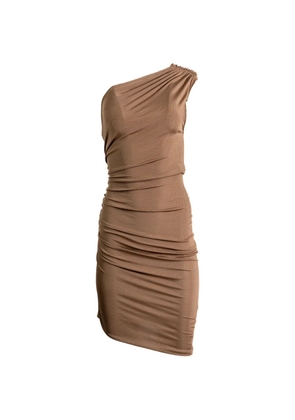 Atlein one-shoulder gathered mini dress - Brown