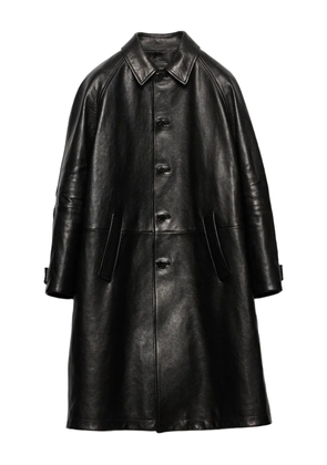 Prada button-fastening leather coat - Black