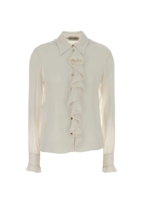 Alberta Ferretti ruffled polo-collar shirt - Neutrals